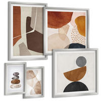 BILDER SET 5er Set - 50x50 cm & 20x30 cm & 40x60 cm Silberner Rahmen - Abstrakte Malerei Dekorationen - Silberfarben, Kunststoff (40/60cm) - TULUP
