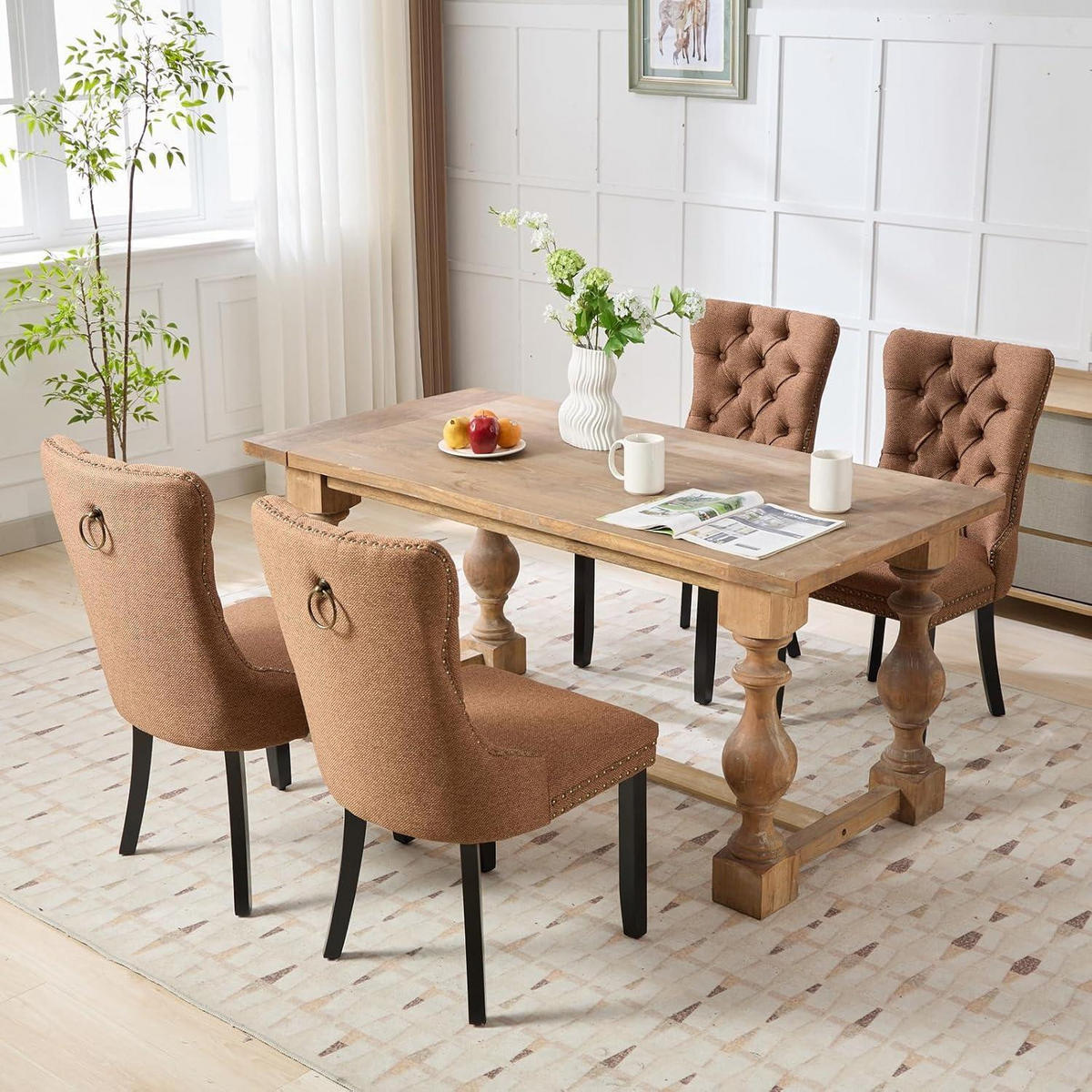 ESSZIMMERSTÜHLE 6er Set Braun Leinenstoff Massivholzbeine - Braun, Textil (44.5/97.5/54.6cm)