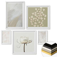 WANDBILDER 5er-Set - 50x50 cm & 20x30 cm & 40x60 cm Weißer Rahmen - Blumen, modische Boho-Texturen - Weiß, Kunststoff (40/60cm) - ArtPrintCave