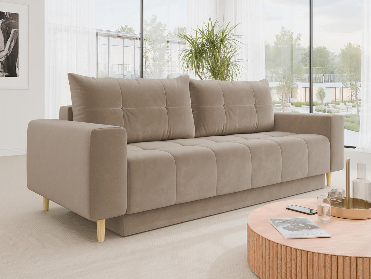 SCHLAFSOFA Santi - Hellbraun, Holz/Textil (244/88/96cm) - MIRJAN24