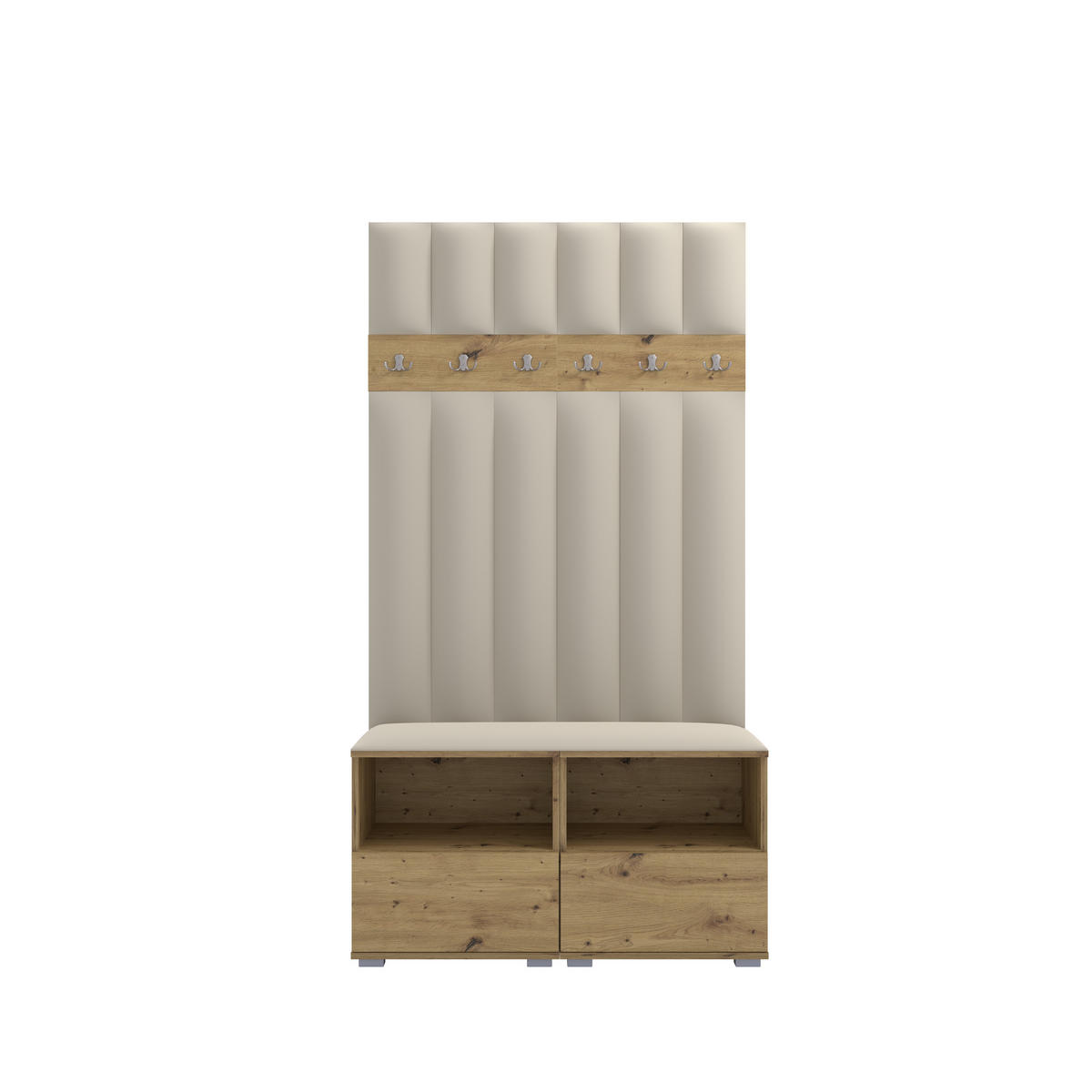 GEPOLSTERT Garderoben-Set Nela III LUX (Farbe Eiche Artisan + Stoff Trinity 01) - Silberfarben/Creme, Holz/Holzwerkstoff (100/187/40cm) - Ravio