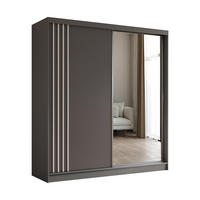 KLEIDERSCHRANK mit Spiegel-Schiebetüren und Aluminium-Leisten, LED-Beleuchtung - NALLA - 200 cm Grau+Grau+Weiß - Weiß/Grau, Holzwerkstoff (200/216/61cm) - ALTDECOR