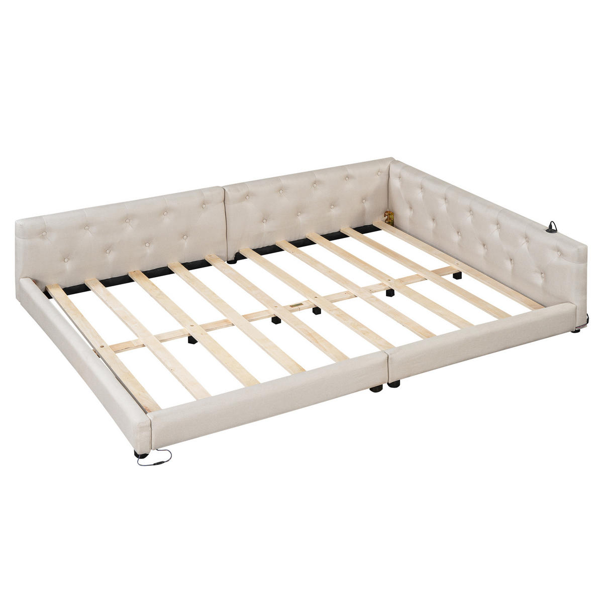 ROZKLADACIA posteľ z ľanu a MDF 140x200 cm béžová s USB, USB-C, LED osvetlením a čalúneným čelom - béžová, textil (140/200cm) - Modfu