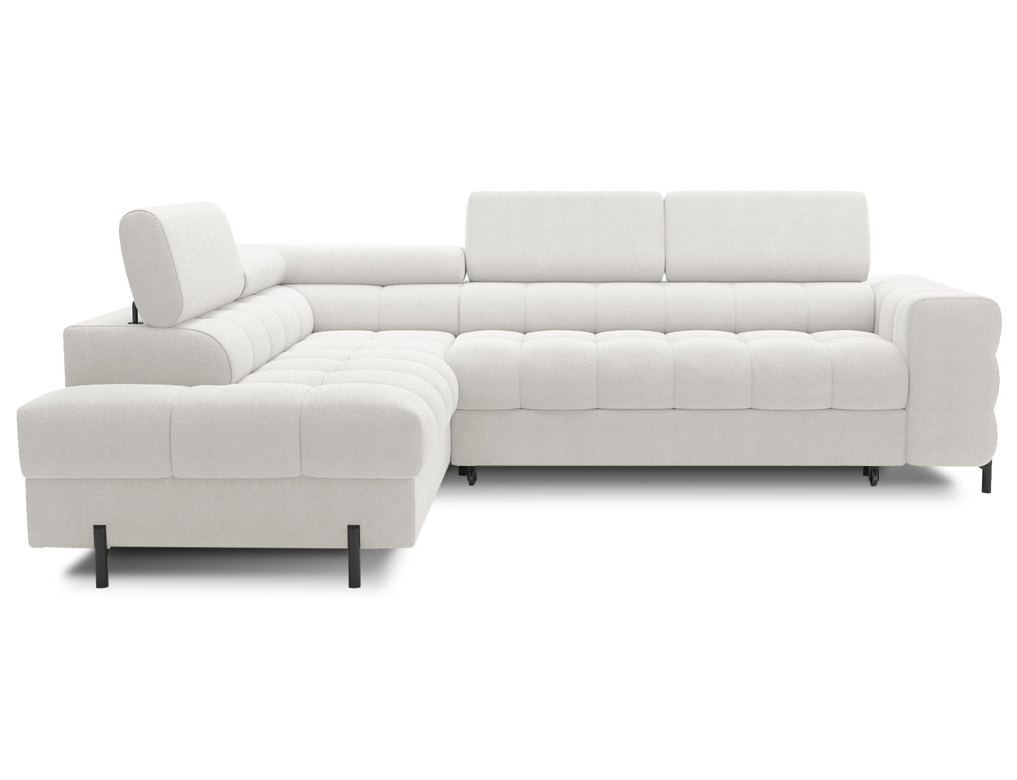 ECKSOFA FERUCCE L-Form – Polsterecke mit Schlaffunktion, Bettkasten & verstellbaren Kopfstützen 276 cm - Creme, Kunststoff (276/200cm)