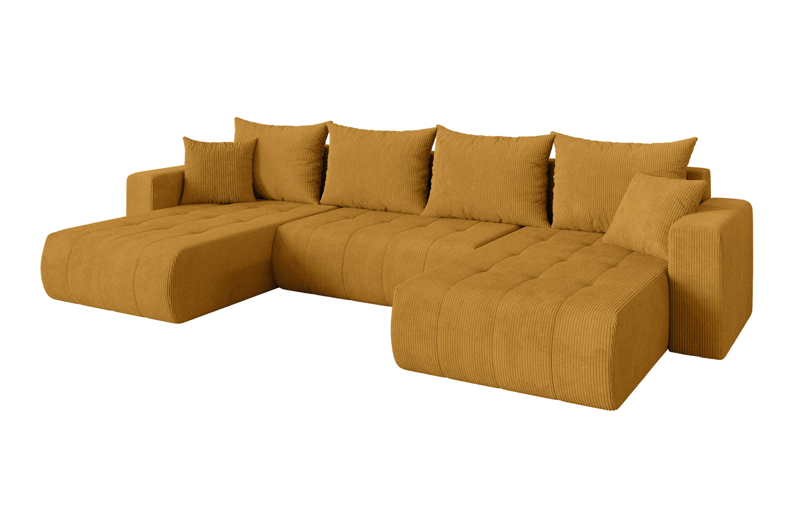 SEDACÍ SOUPRAVA DO U s funkcí spaní a úložným prostorem MILA-U 378x194x86 hořčicově žlutá manšestr - černá/tmavě žlutá, kompozitní dřevo/textil (378/86/194cm) - ALTDECOR