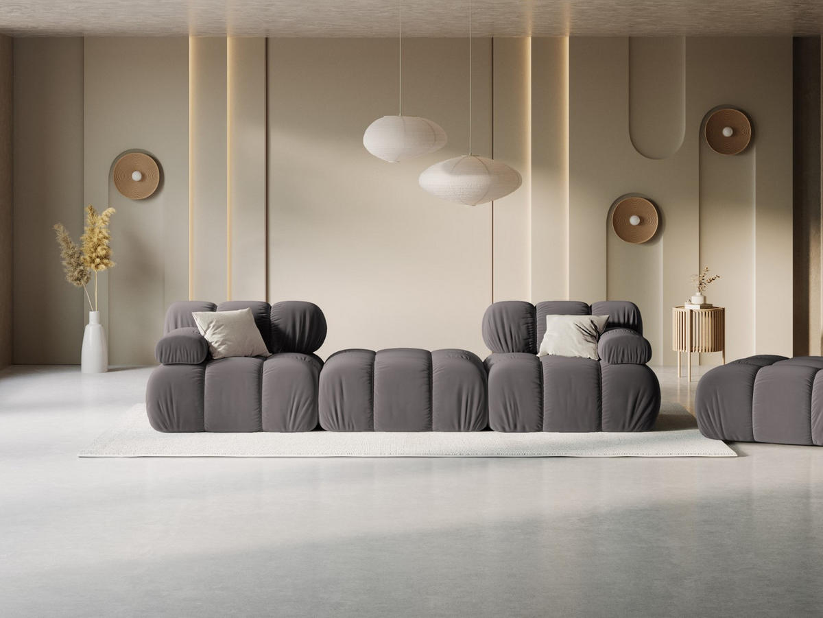 MODULARES-SOFA Bellis aus Samt dunkelgrau 3 Sitzplätze - Dunkelgrau, Textil (188/63/188cm) - Micadoni