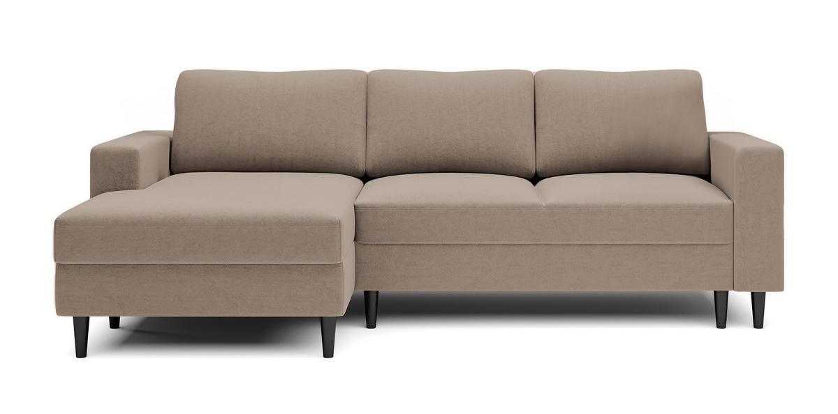 ECKSOFA Nalika Dunkelbeige Velours - Schwarz/Mokka, Holz/Textil (230/143cm) - Selsey