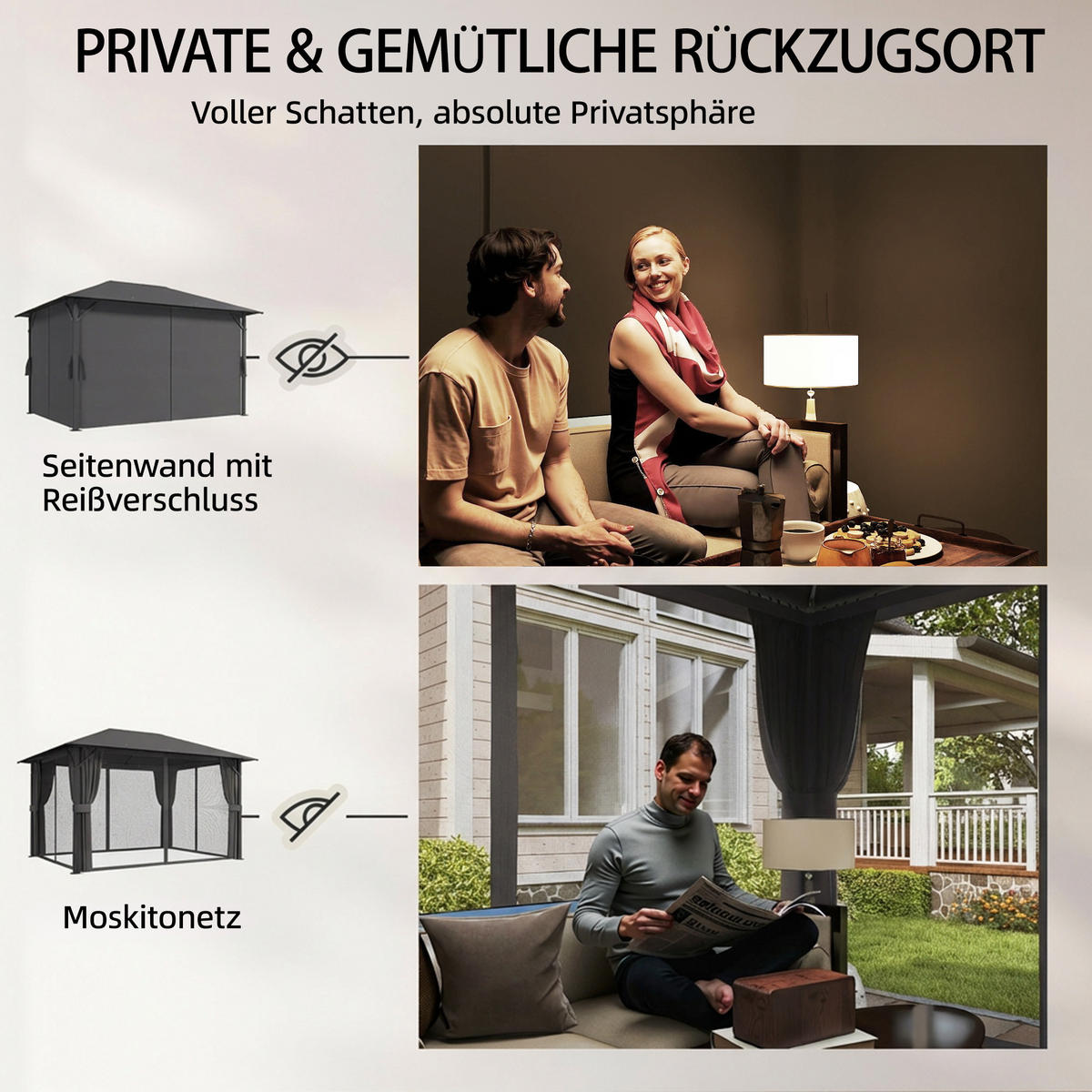 PAVILLON Metall Polyester Dunkelgrau - Dunkelgrau, Textil/Metall (294/255/394cm) - Outsunny