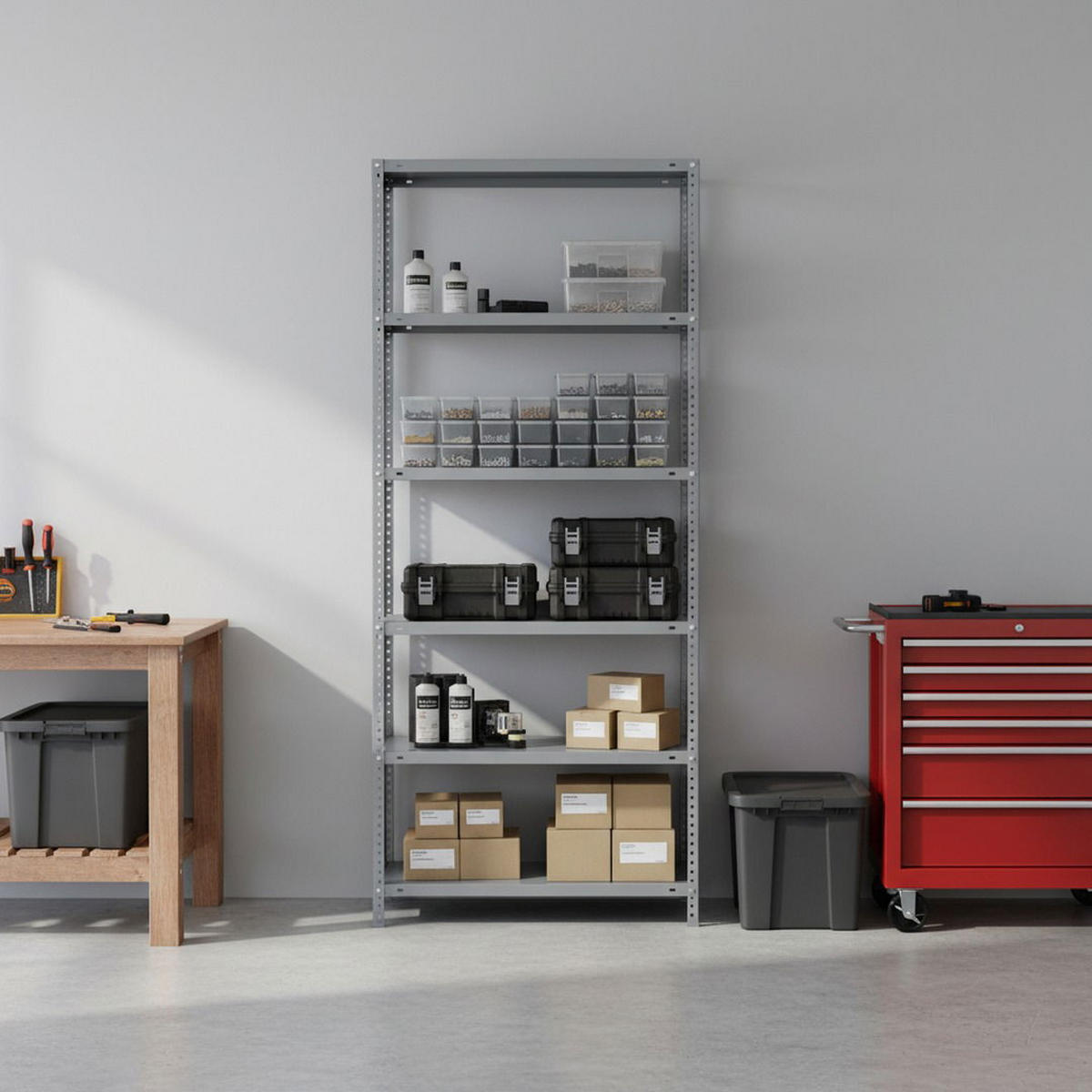 SCHRAUBREGAL PANDA TALL | HxBxT 200x90x40cm | 6 Fachböden | Fachlast 100kg | Grau - Grau, Metall (90/200/40cm) - PROREGAL