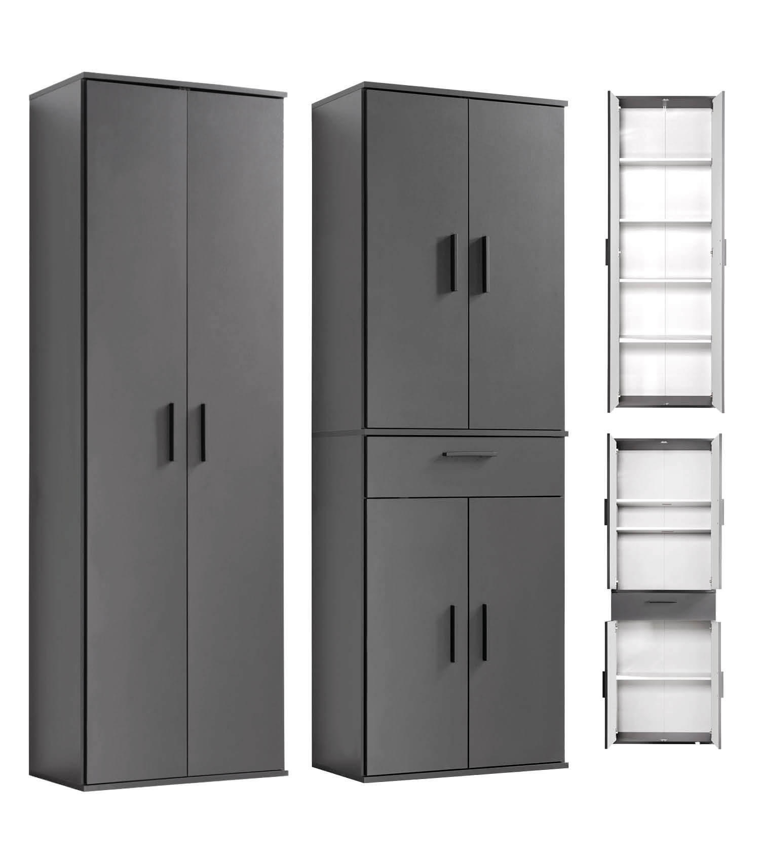 MEHRZWECKSCHRANK SET Der Allzweckwaffe - Anthrazit/Schwarz, Holzwerkstoff (60/180/34cm) - Mokebo