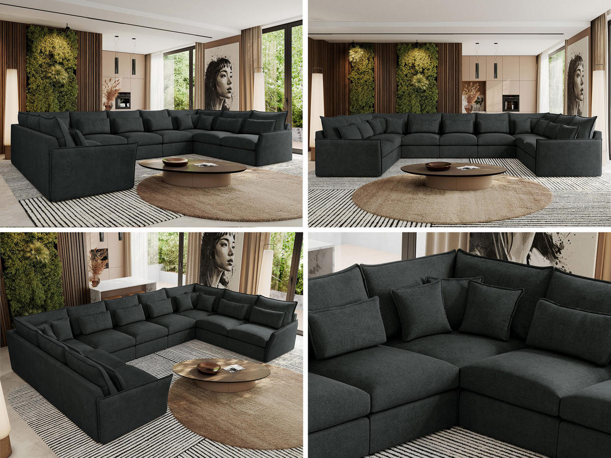 WOHNLANDSCHAFT VERSO U 9M Dunkelgrau Struktur - Dunkelgrau/Schwarz, Kunststoff/Textil (442/93/270cm) - MKS