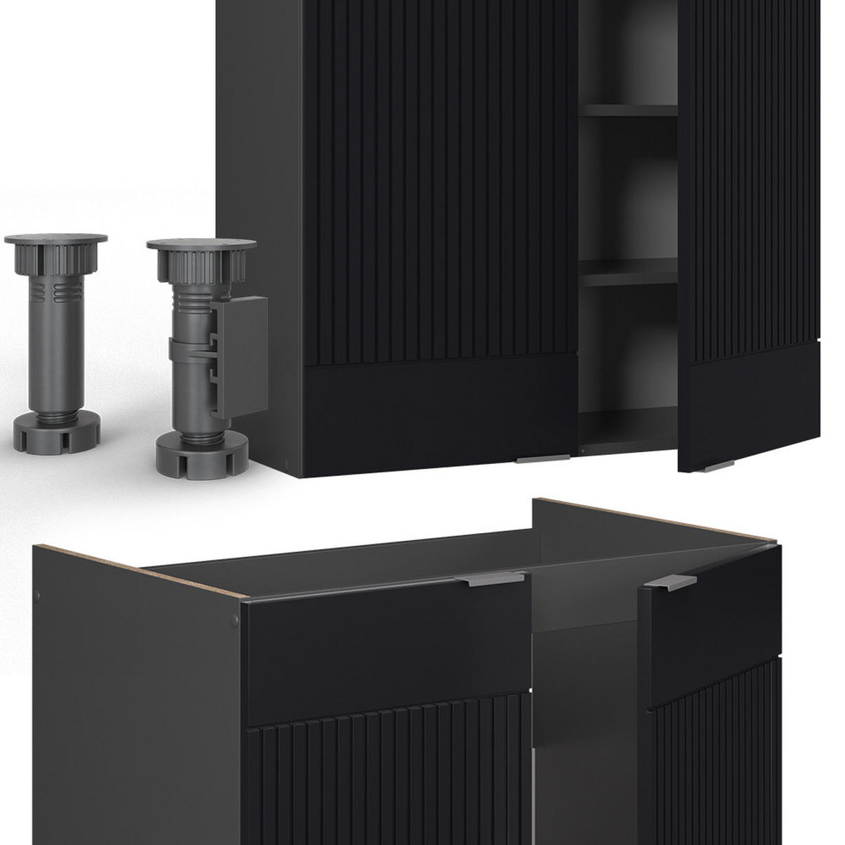 KÜCHENZEILE Fame-Line, Schwarz gestreift/Anthrazit, 235 cm, AP Marmor - Anthrazit/Schwarz, Holzwerkstoff (235/81.6/60cm) - Vicco