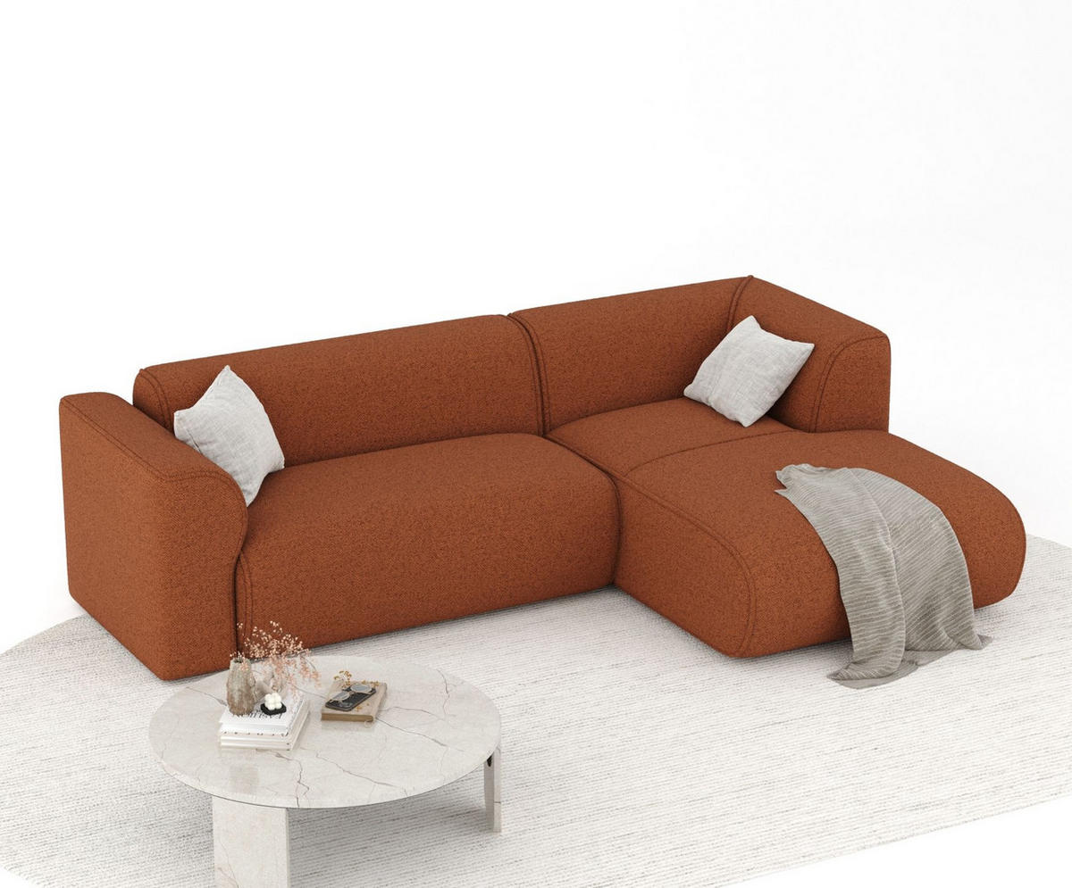 ECKSOFA Melani Kupferfarbe Webstoff - Rechts Seite - Schwarz/Kupferfarben, Holz/Holzwerkstoff (162/256cm) - Maison de Reve
