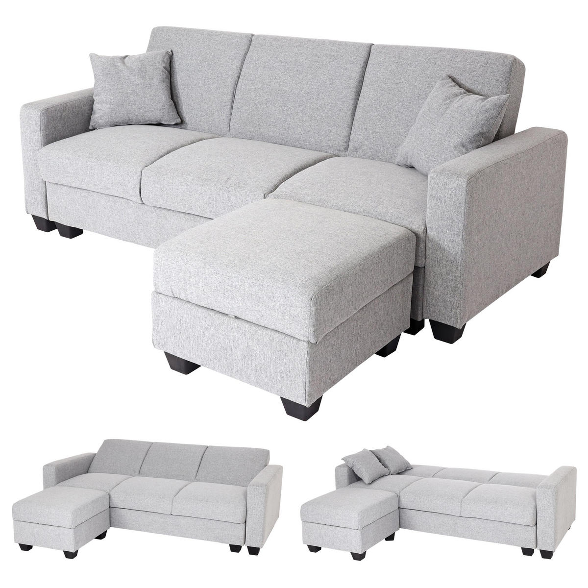 SOFA MIT OTTOMANE Hellgrau - Hellgrau, Textil (217/145cm) - MCW