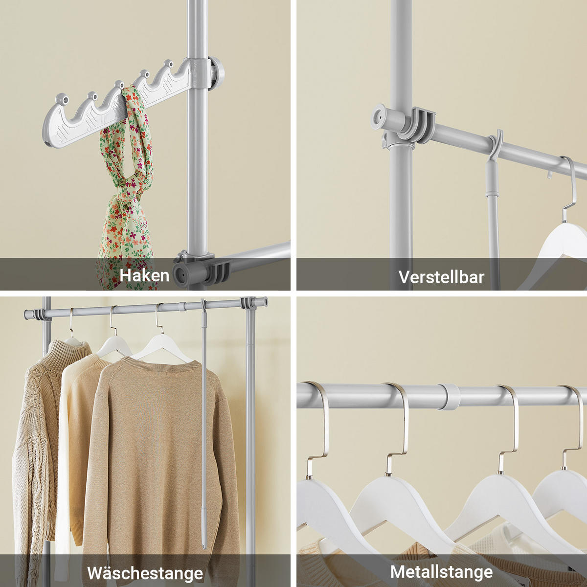 TELESKOP KLEIDERSTÄNDER Hellgrau - Grau, Kunststoff (226/285/3cm) - SoBuy