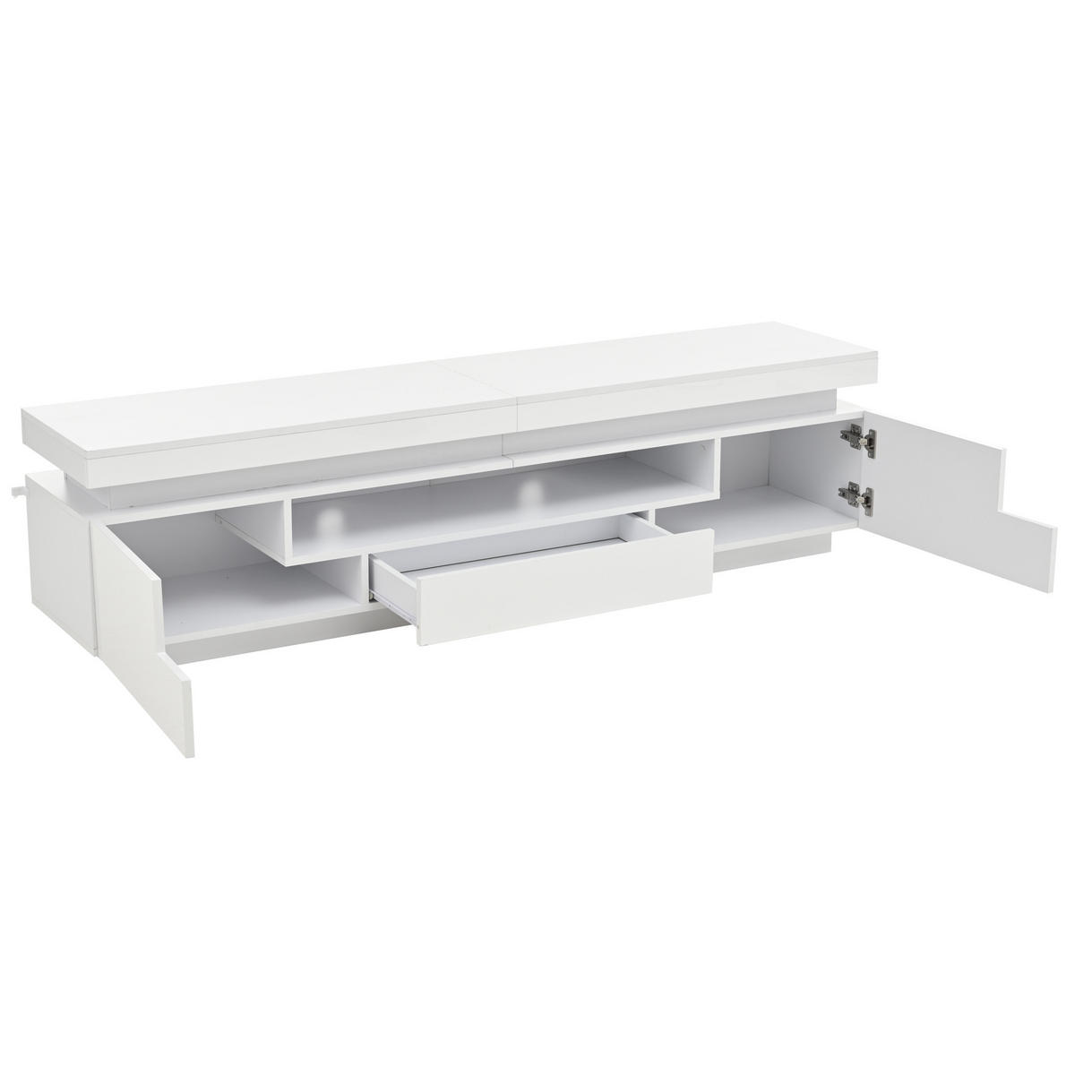 TV-LOWBOARD aus Spanplatte 175x38x45 cm Weiß mit LED-Beleuchtung, 2 Schränken und Schublade - Weiß, Holzwerkstoff (175/45/38cm) - IVMEU
