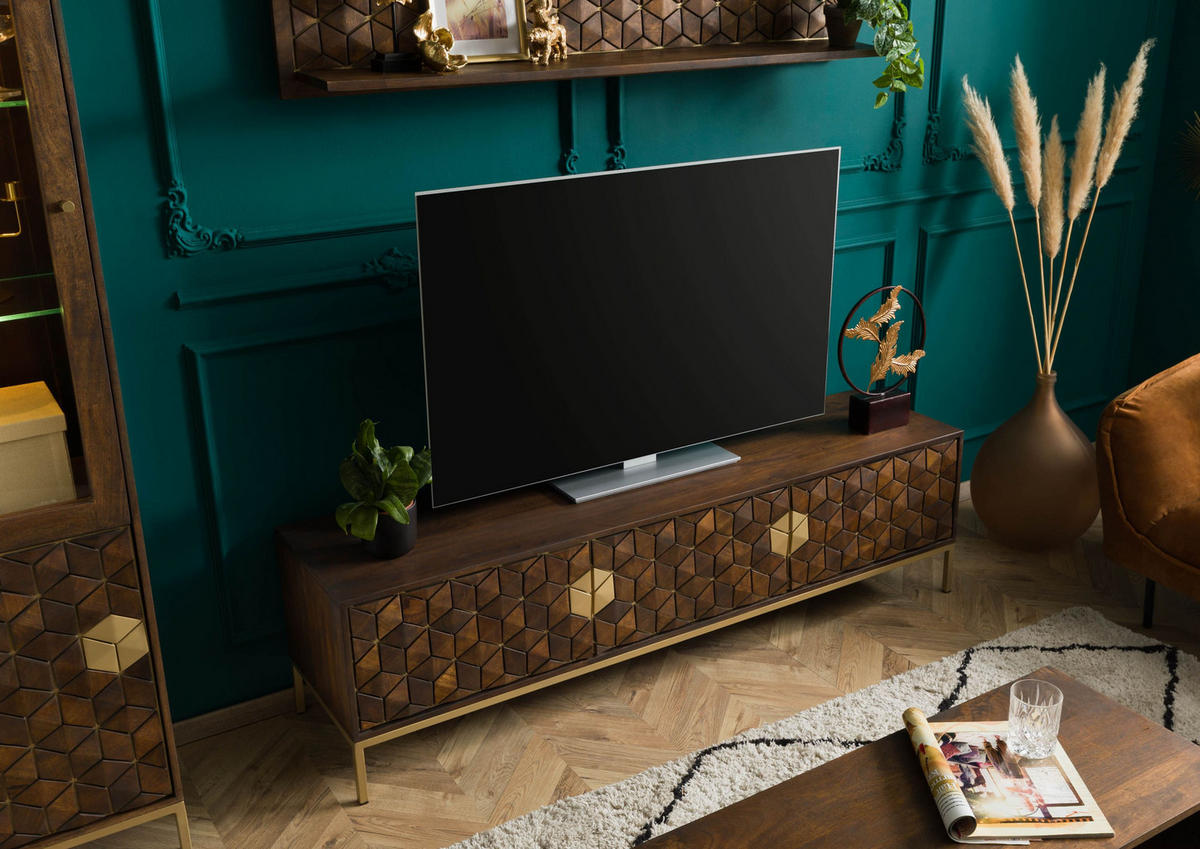 TV-BOARD Mango 180x45x50 braun geölt DIAMOND #224 - Braun, Holz (180/50/45cm) - Massivmoebel24