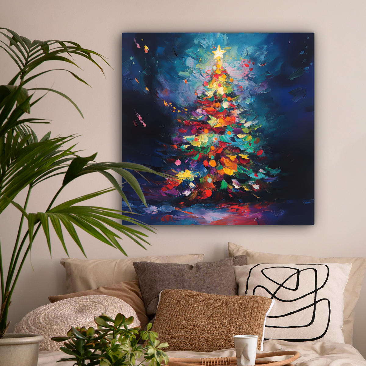 LEINWANDBILD Weihnachtsbaum - Weihnachten - Abstrakt - Farbenfroh 90x90 cm - Multicolor, Textil (90/90cm) - MuchoWow