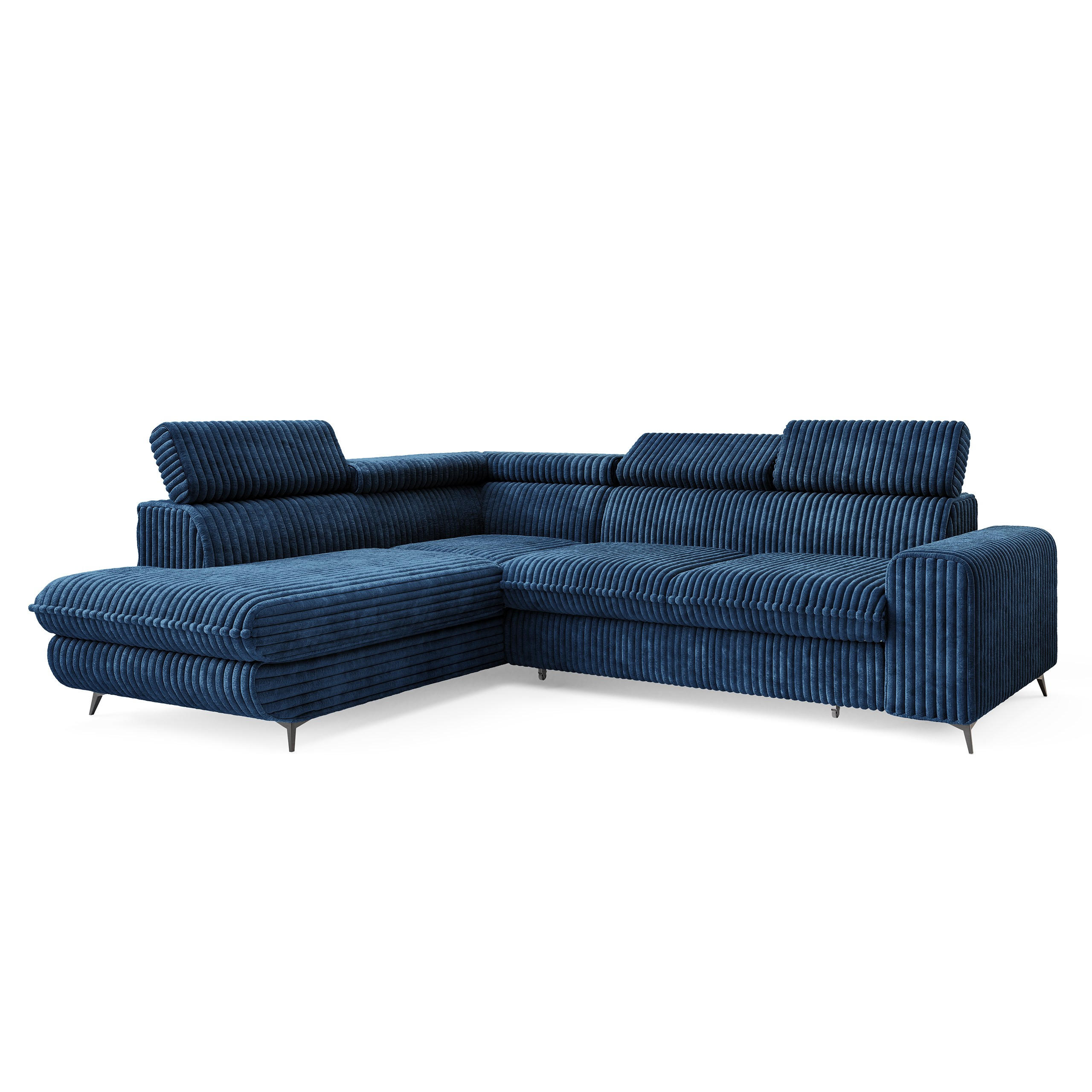 ECKSOFA VELISS Blau Kordstoff mit Schlaffunktion - Blau, Holz (255/193cm) - MASSENO