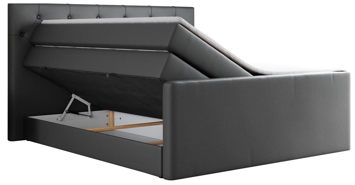 BOXSPRINGBETT KING VELEN 200/200 Dunkelgrau Kunstleder - H3 - Dunkelgrau, Holz/Textil (200/200cm) - MKS