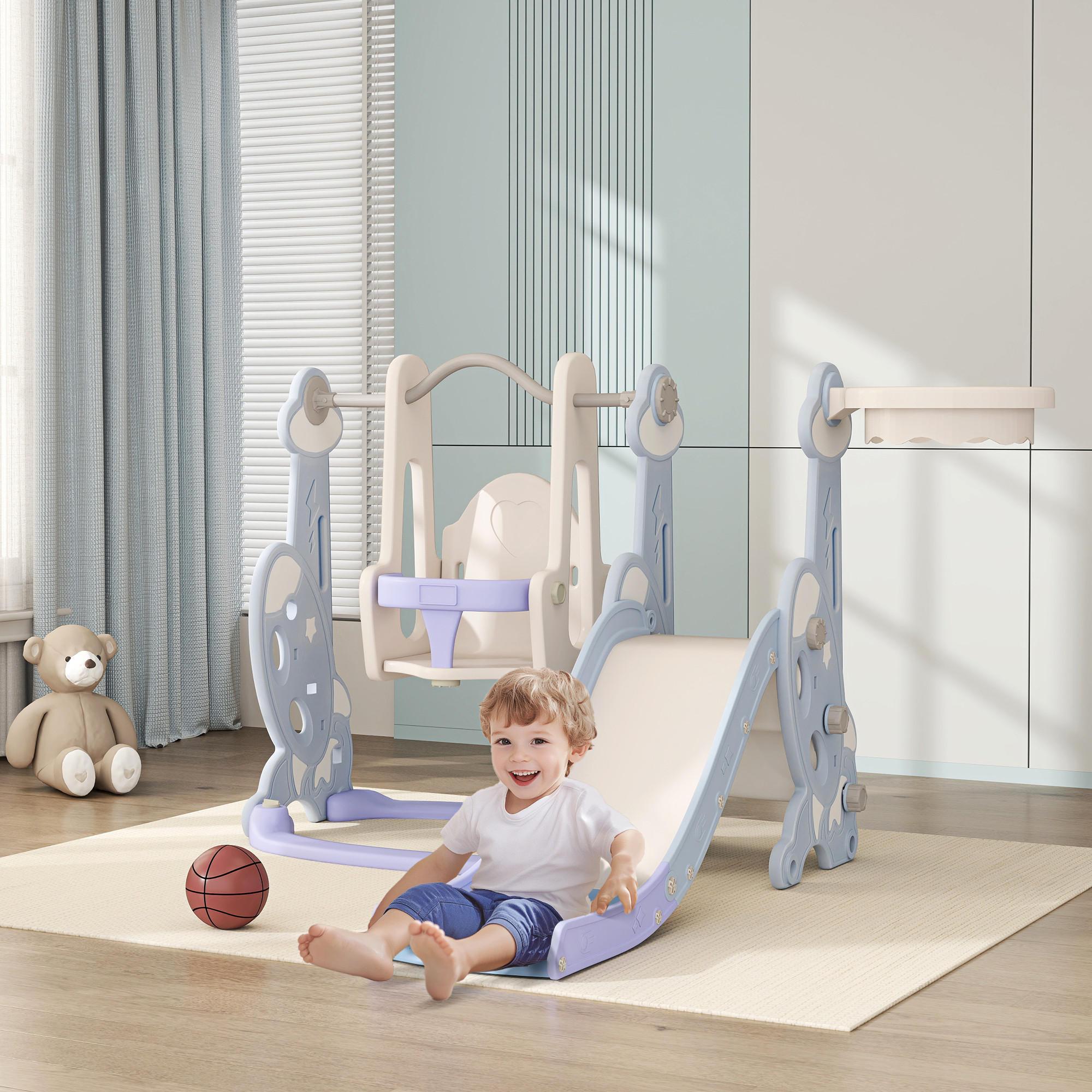 KINDERSCHAUKEL MIT RUTSCHE, Hellblau, Kunststoff - Hellblau, Kunststoff (147.5/107/160cm) - AIYAPLAY
