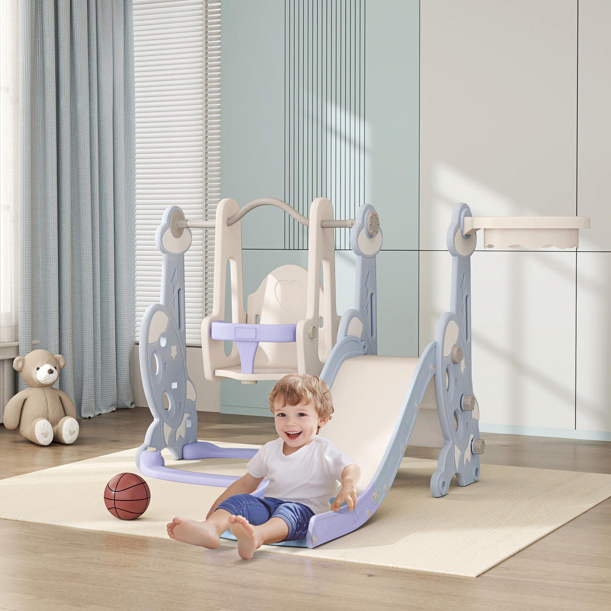 KINDERSCHAUKEL MIT RUTSCHE, Hellblau, Kunststoff - Hellblau, Kunststoff (147.5/107/160cm) - AIYAPLAY