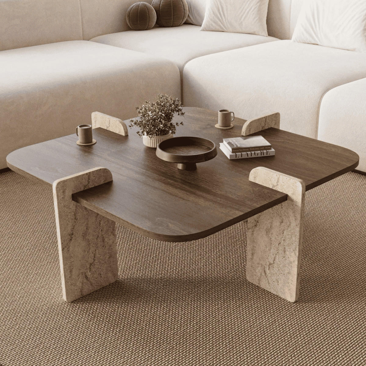 COUCHTISCH mit asymmetrischen Beinen 90/90/35 cm - Eichefarben, Holzwerkstoff (8/90/35cm) - Calicosy