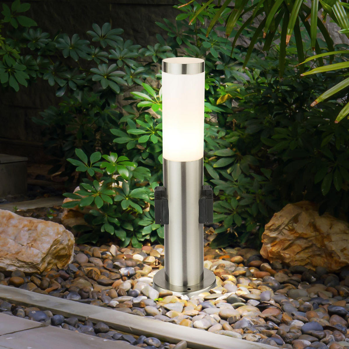 LED WEGELEUCHTE BOSTON Edelstahl Opal - Silberfarben, Metall (13.1/13.1/45cm) - Globo Lighting