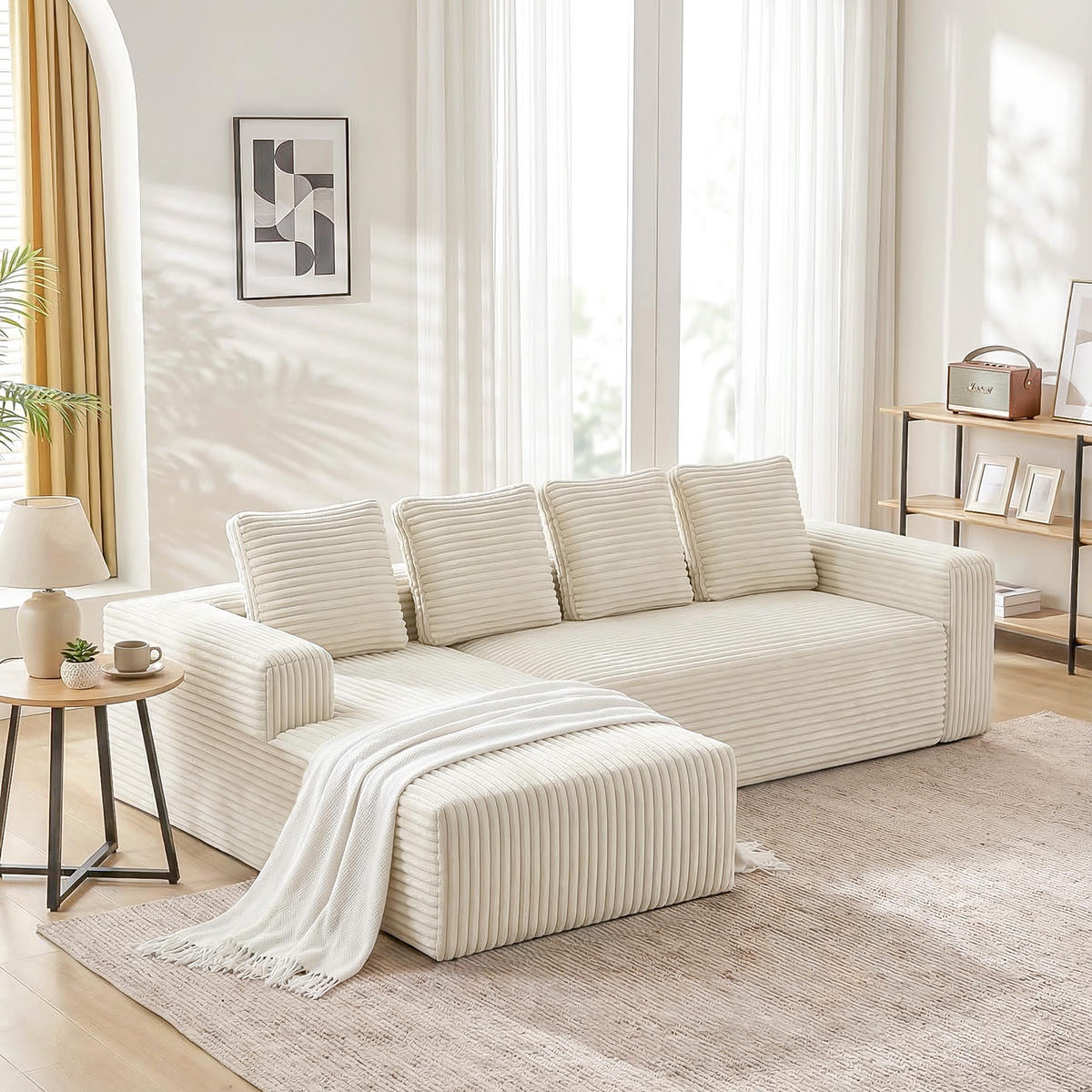 ECKSCHLAFSOFA aus Cord 261x168x58 cm mit Chaiselongue und ohne Montage, beige - Beige, Textil (261/168cm) - Luhomfu
