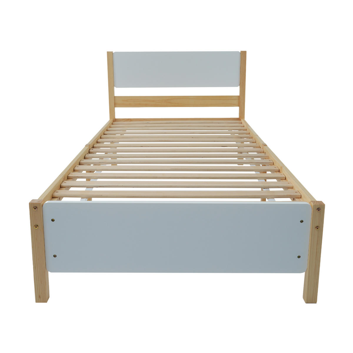 EINZELBETT aus Kiefer und MDF 90x200 cm Weiß/Natur mit Lattenrost und Mittelfüßen - Naturfarben, Holz (140/200cm) - IVMEU