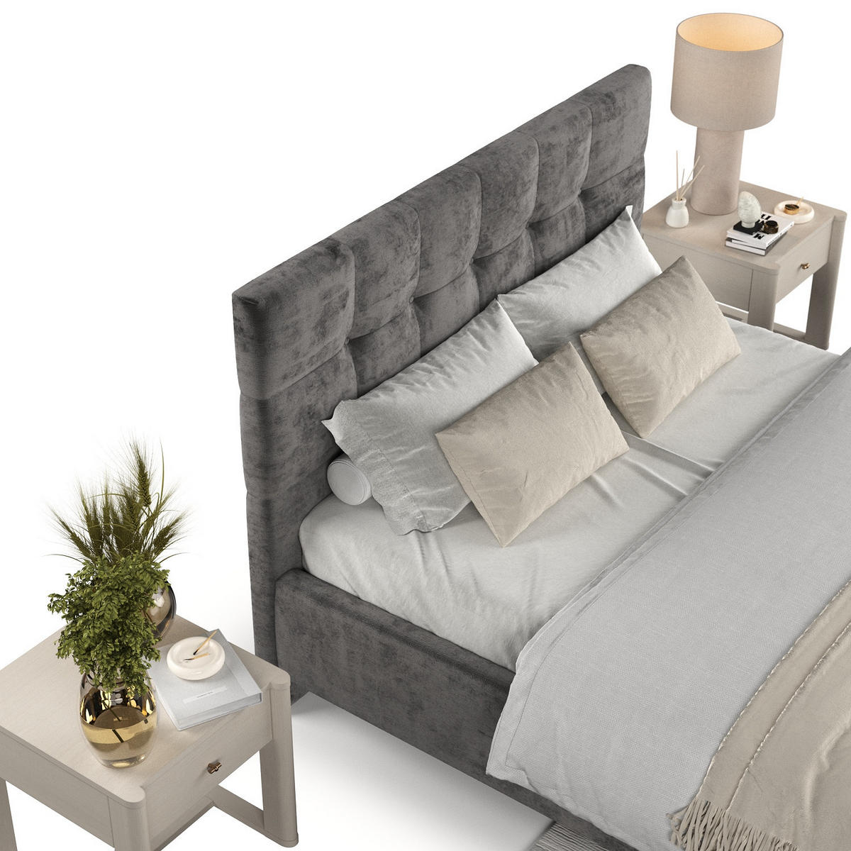 POLSTERBETT Cora 160/200 cm Anthrazit im Lotta Stoff - Anthrazit/Naturfarben, Holz/Holzwerkstoff (160/200cm) - AltaBeds