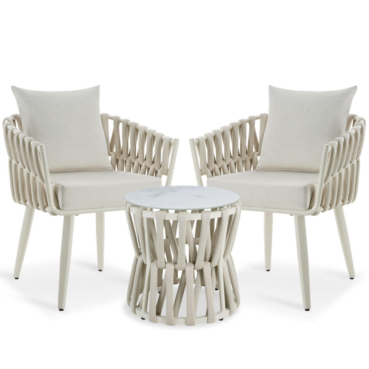 GARTENLOUNGE-SET ALUMINIUM Lugano, höhenverstellbare Kunststofffüße, Sicherheitsglasplatte, beige - Beige, Kunststoff - tectake