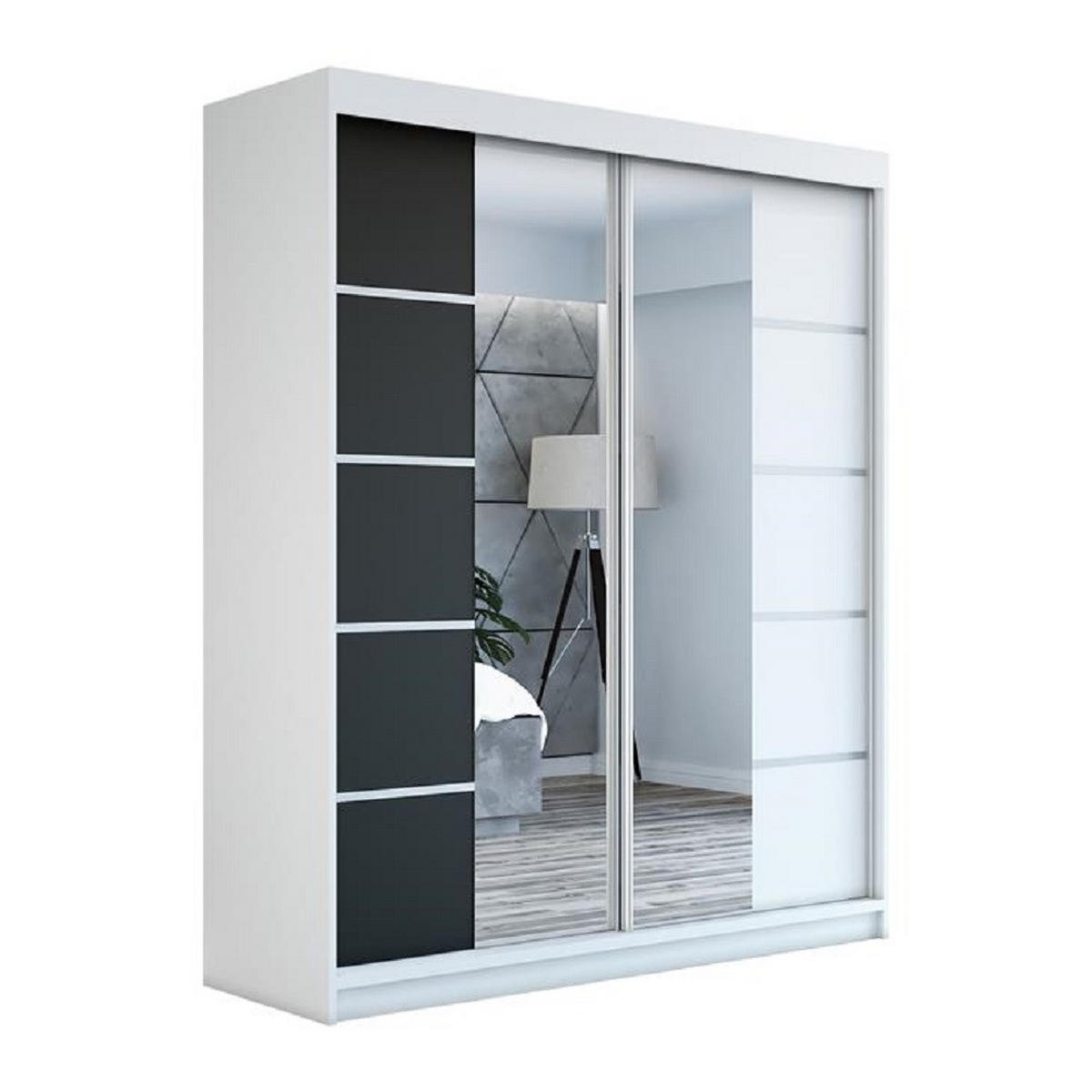 SCHWEBETÜRENSCHRANK 180 cm KOMFORT Farbe:Weiß,schwarz - Schwarz/Weiß, Holzwerkstoff (180/215/59.5cm) - A&J MöbelLand