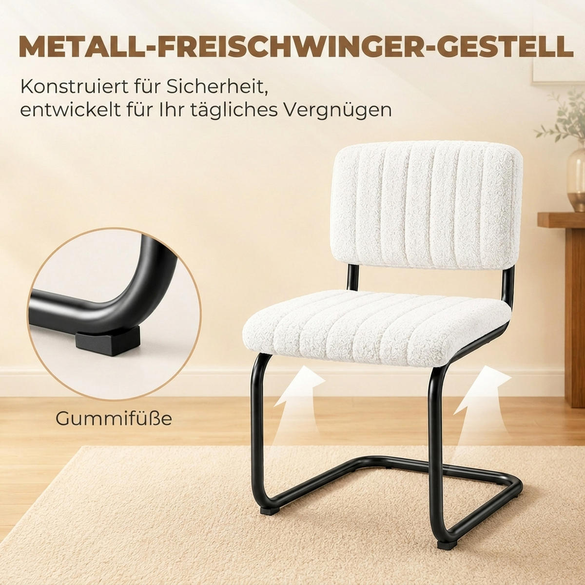 STUHL 2er-Set Creme 55.0/48.0/76.0 cm - Creme, Textil (48/76/55cm)