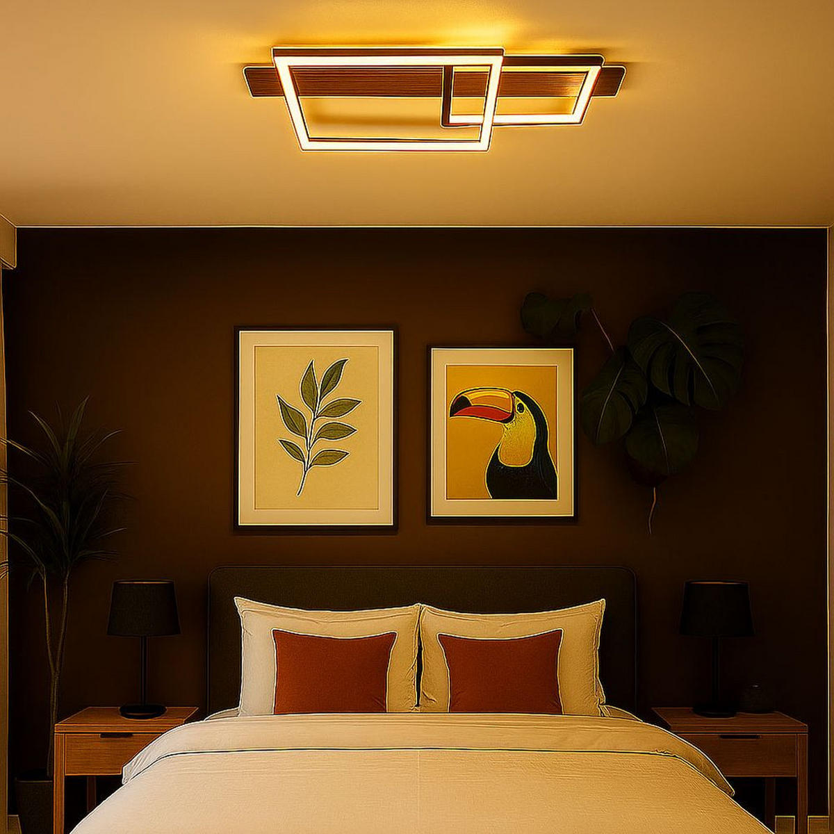 LED DECKENLEUCHTE Metall Holzoptik Braun matt - Braun, Metall (75/40/10cm) - Globo Lighting