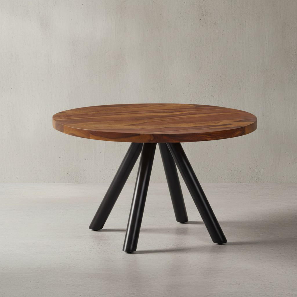 COUCHTISCH rund aus Massivholz und Metall, Handgefertigt - Schwarz/Braun, Holz/Metall (60/60/35cm) - KADIMA DESIGN