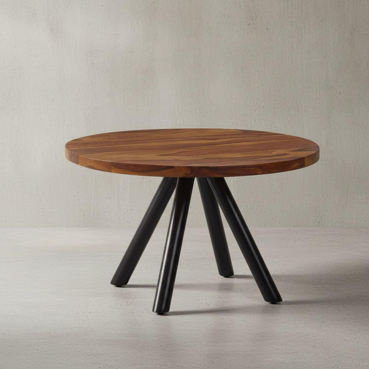COUCHTISCH rund aus Massivholz und Metall, Handgefertigt - Schwarz/Braun, Holz/Metall (60/60/35cm) - KADIMA DESIGN
