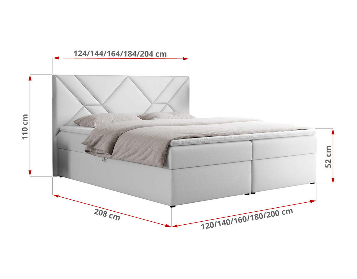 BOXBETT NEOMI 120/200 - Weiß Kunstleder - H3 - Topper T25 - Weiß, Holz/Textil (120/200cm)