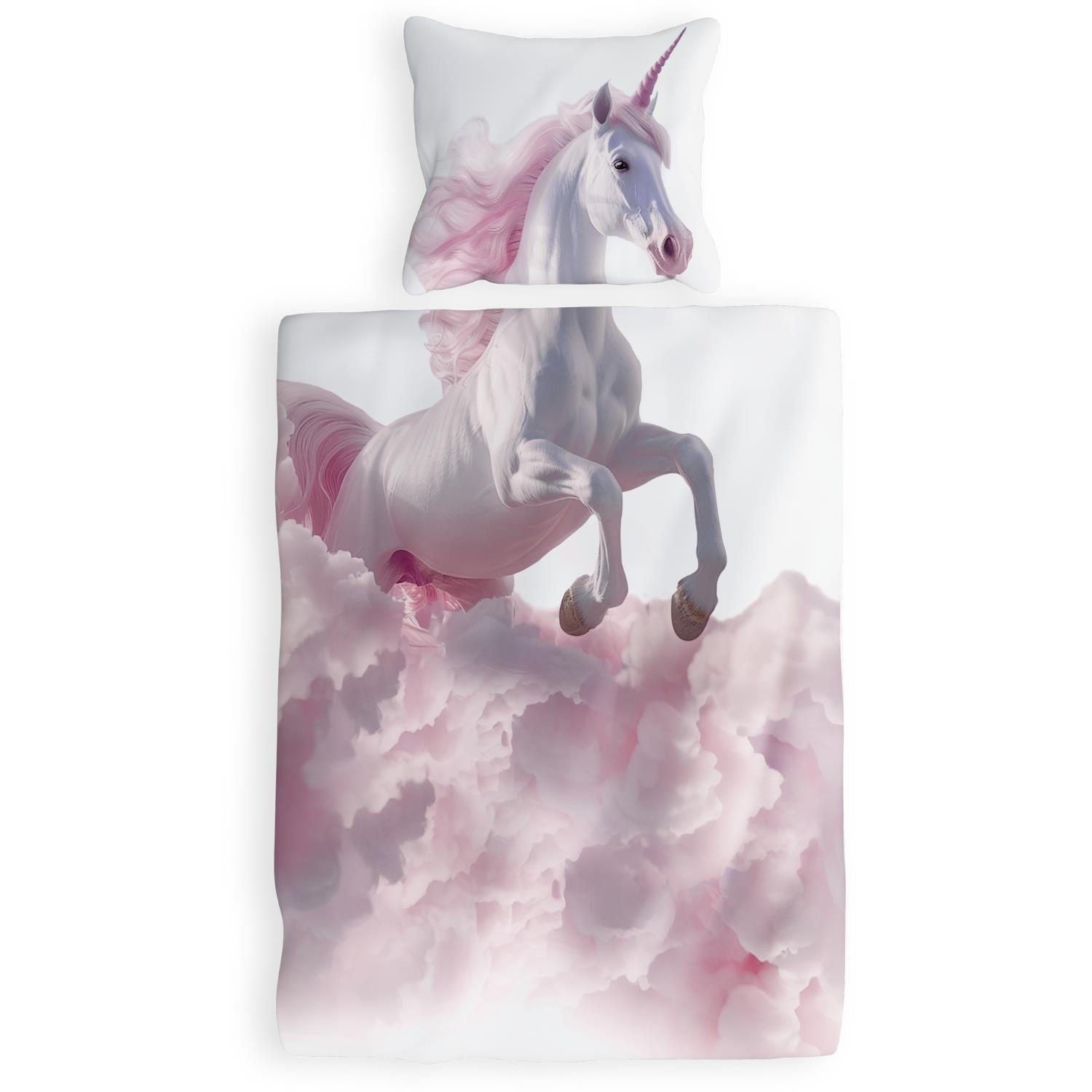 KINDERBETTWÄSCHE 135x200 Einhorn aus 100% Baumwolle - Dein Gesicht vervollständigt das Design der Kinder Bettwäsche - Weiß, Textil (135/200cm) - Carpe Sonno