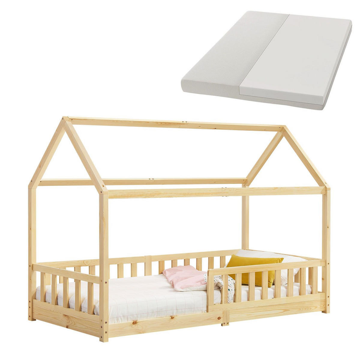 KINDERBETT Marli mit Matratze natur 90x200 cm - Naturfarben, Holz (90/200cm) - Juskys