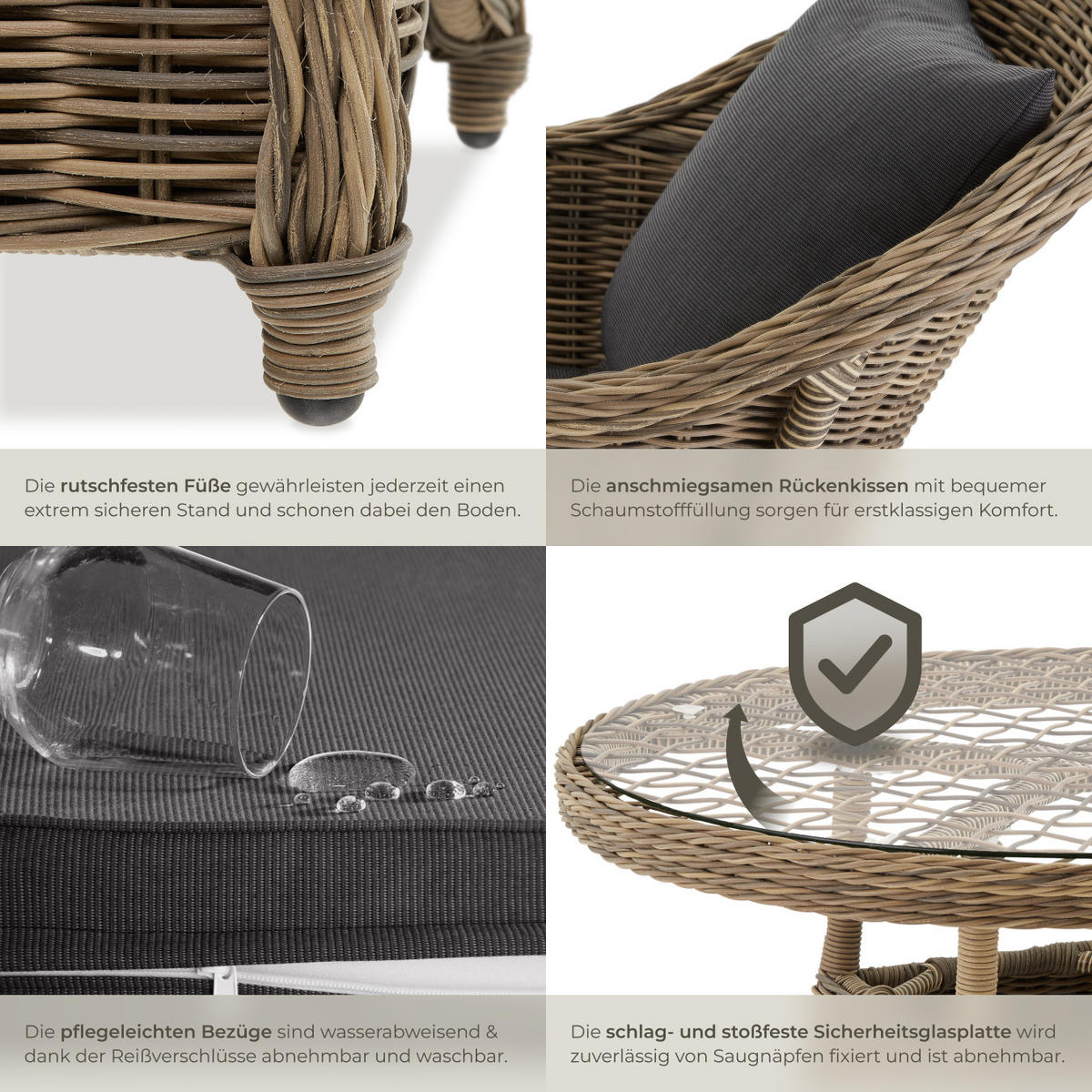 RATTAN SITZGRUPPE Zürich,Stühle vormontiert,natur - Naturfarben, Kunststoff - tectake