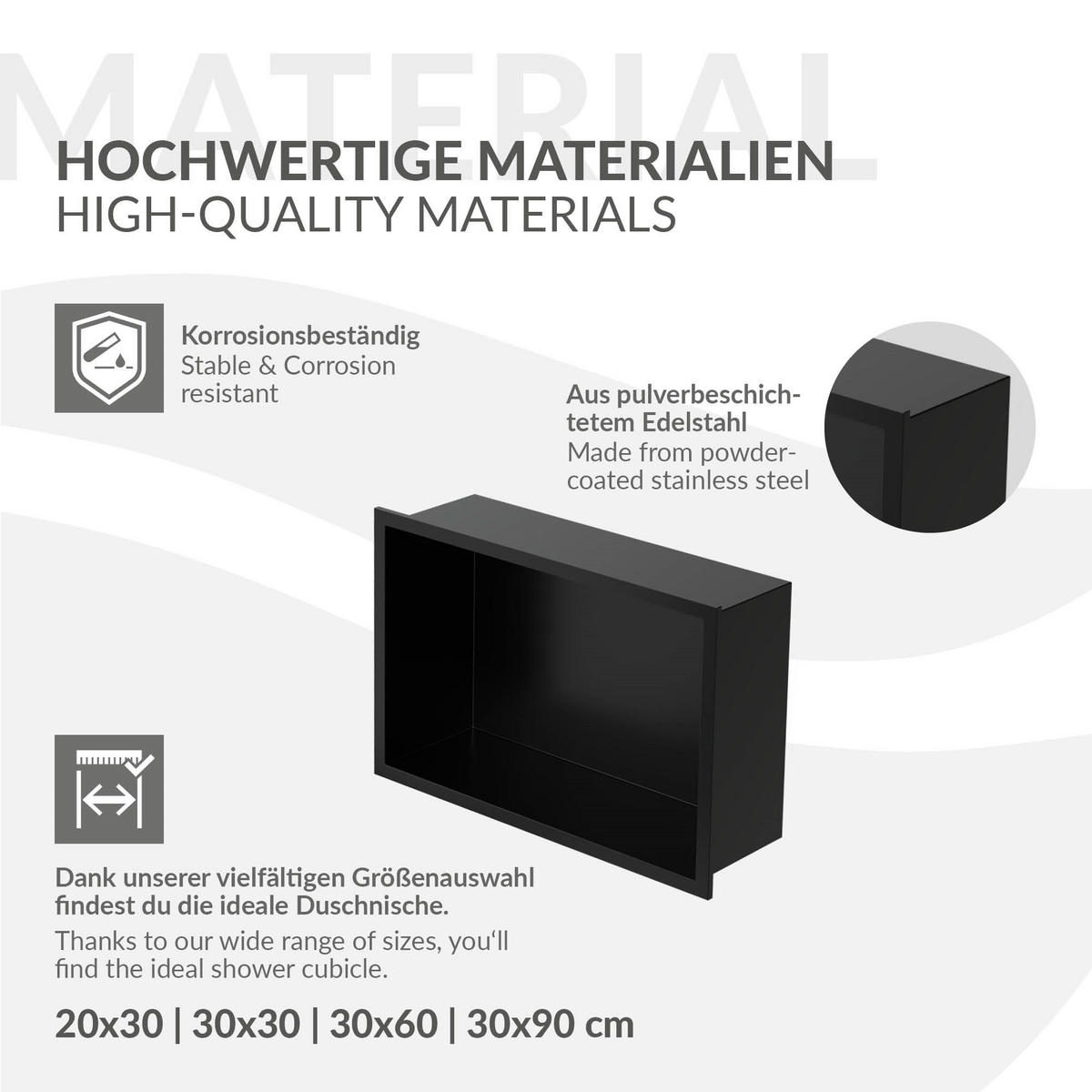 DUSCHNISCHE Schwarz 30/20 cm - Schwarz, Metall (30/20/10cm) - LuxeBath