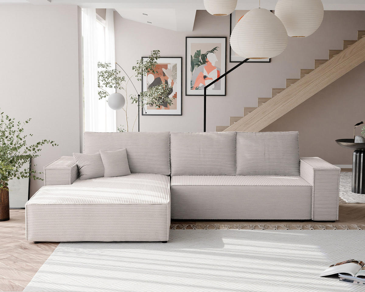 ECKSOFA NOVA mit Schlaffunktion und Bettkasten Creme - Creme, Holzwerkstoff/Kunststoff (250/160cm) - Idohome