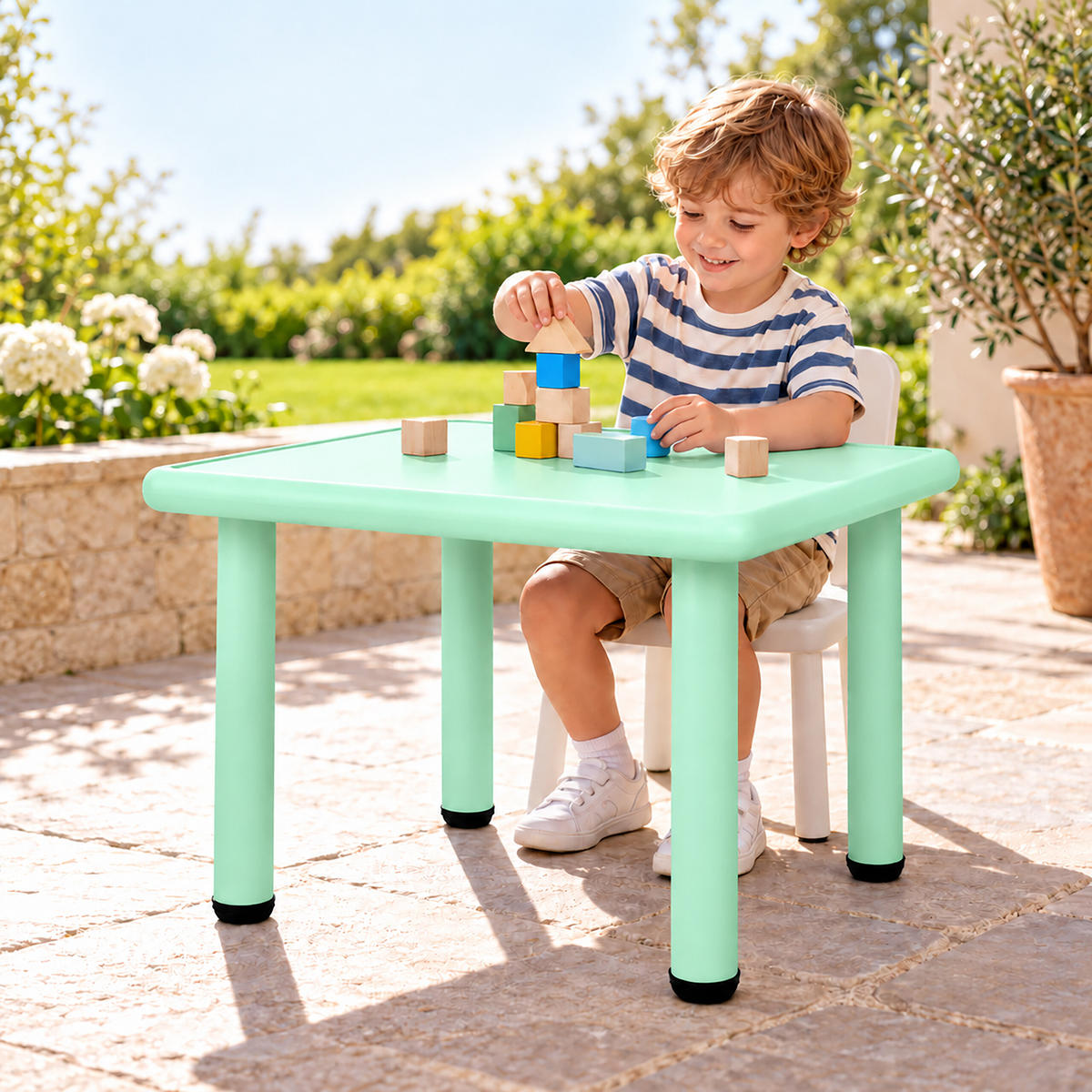 KINDERTISCH Salbei Indoor Outdoor Kunststoff 52x62 cm - Grün, Kunststoff/Metall (62/52/62cm) - Relaxdays