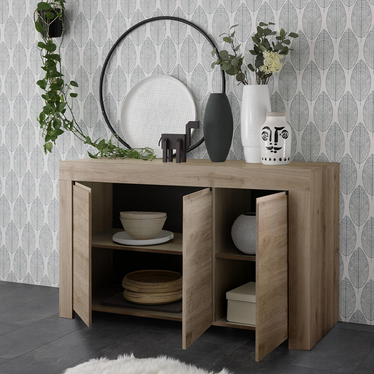 SIDEBOARD mit 3 Türen L138 cm - Firenze - Eichefarben, Holzwerkstoff (42/81/138cm) - Calicosy