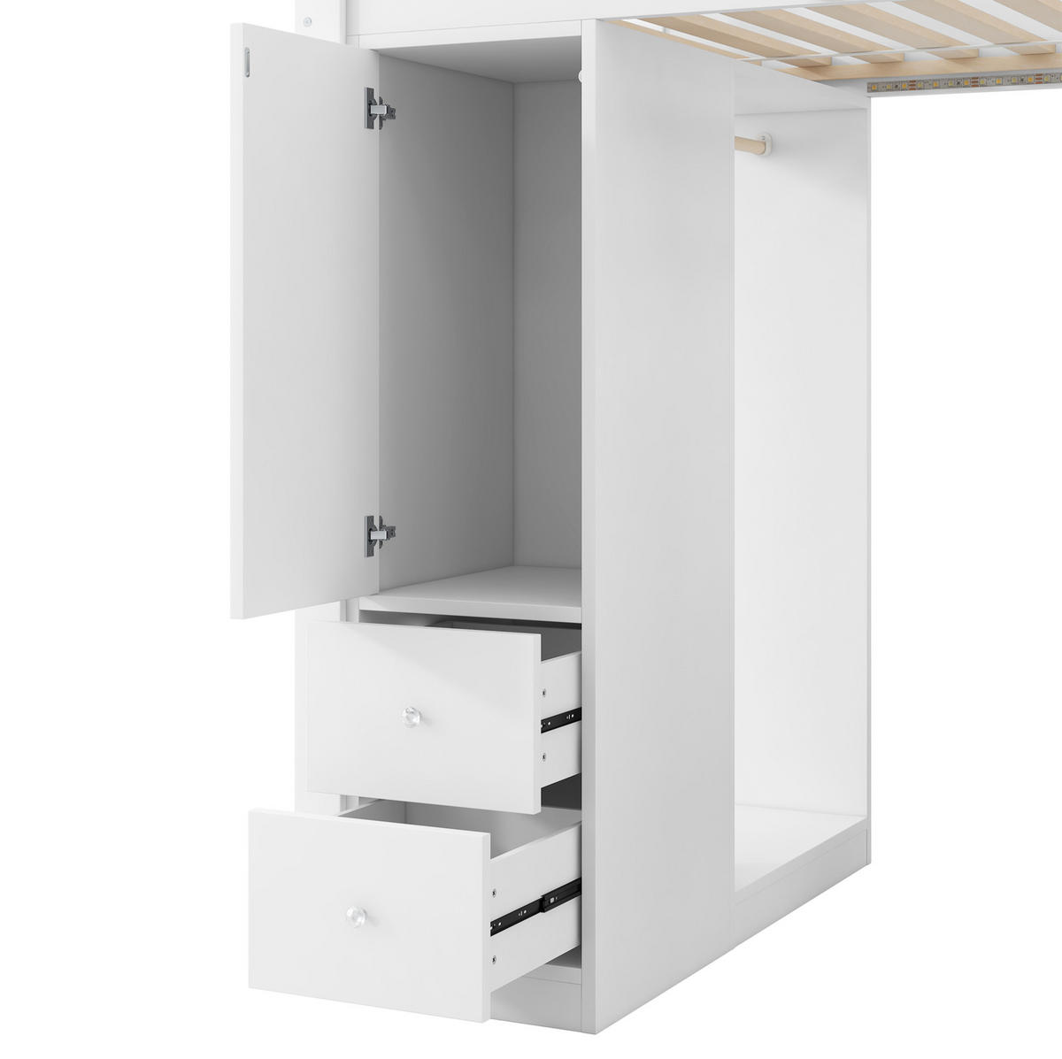 HOCHBETT 90/200 cm Weiß mit Schreibtisch, LED und 4 Schubladen - Weiß, Holz (90/200cm) - MIVRAY