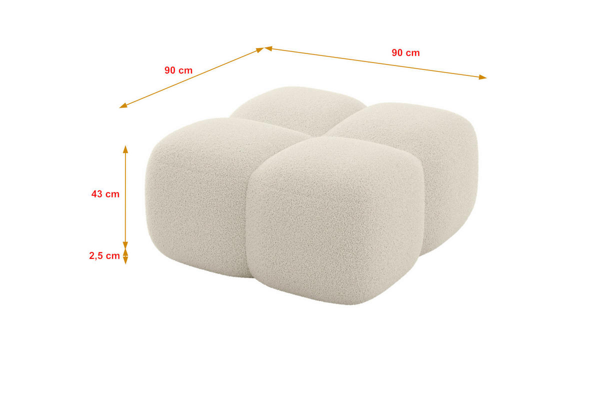 POUF Miko-Puf 90x90x45 cm Beige Bouclé Modular Sitzhocker - Sandfarben/Schwarz, Holzwerkstoff/Kunststoff (90/43/90cm) - ALTDECOR