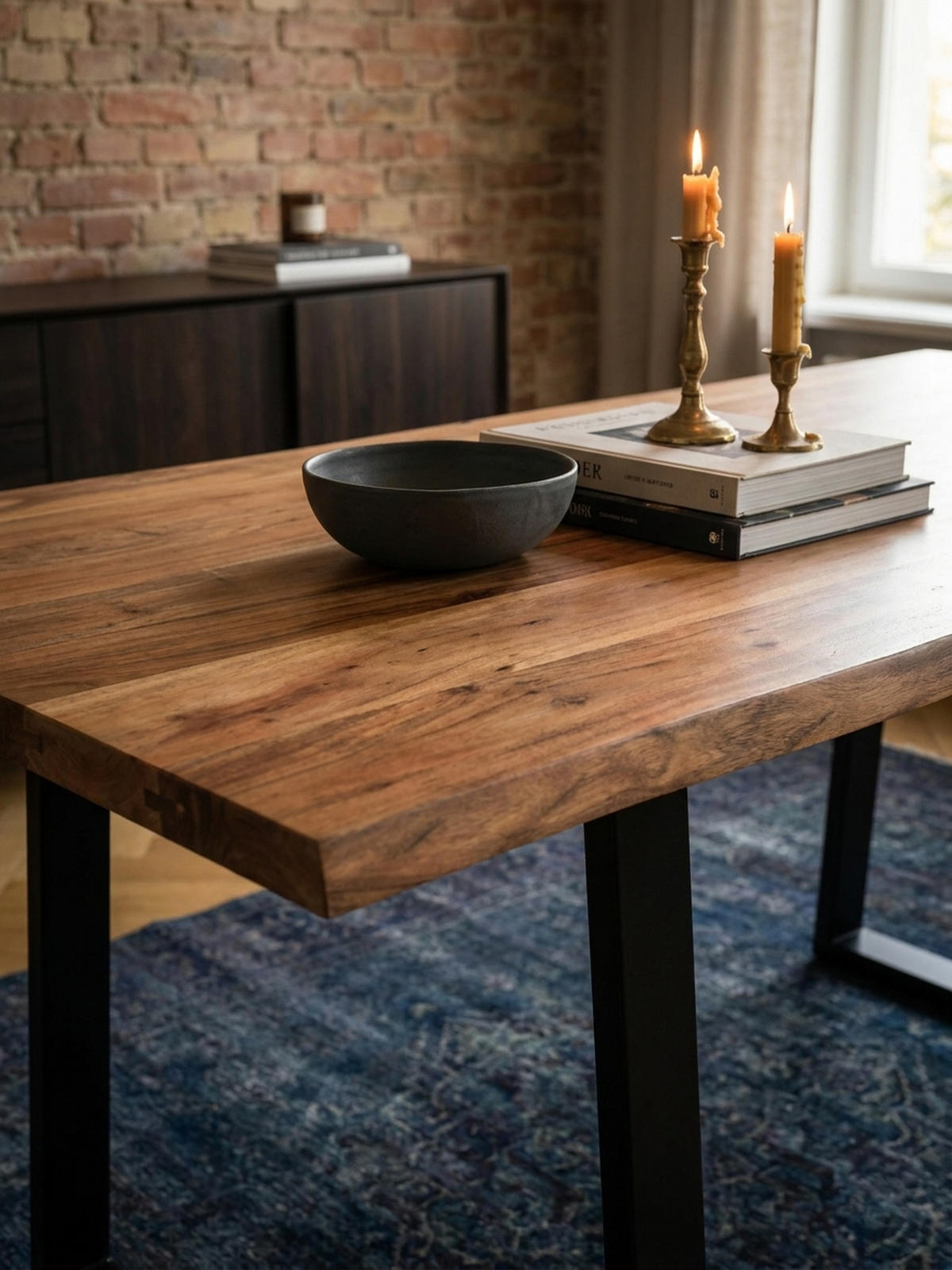 ESSTISCH Massivholz Baumkante Schwarz Metall Handgefertigt TARN, Goldbraun-Schwarz 200x100x76 cm - Schwarz/Braun, Holz (100/200/76cm) - KADIMA DESIGN