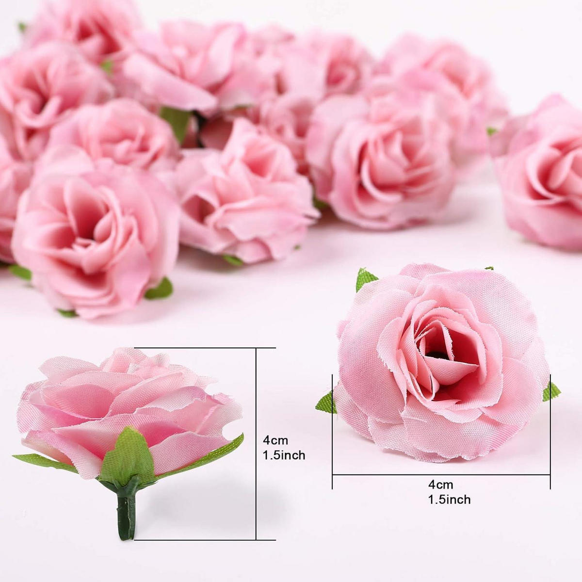 KUNSTBLUMEN Rosenköpfe 50er Set Rosa 4 cm - Rosa, Textil (4cm)