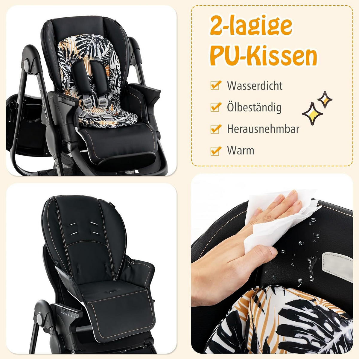 KINDERHOCHSTUHL Höhenverstellbar schwarz - Schwarz, Kunststoff (102/92/55cm) - COSTWAY
